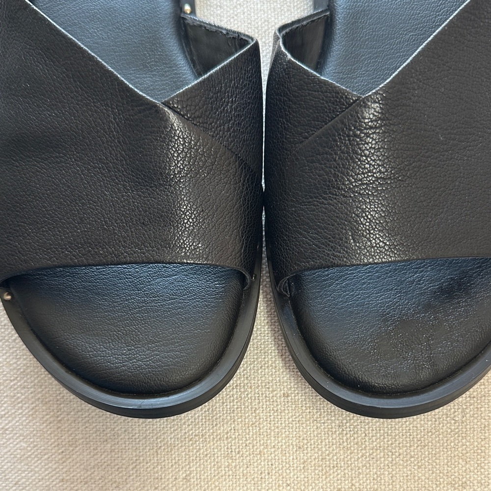NWOT Franco Sarto Black Leather Slide Sandals size 6.5 - Picture 3 of 6